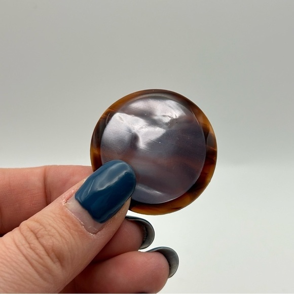 Vintage 80s Statement Purple Shiny Metallic Pierced Stud Earrings Acrylic Brown - Picture 5 of 9